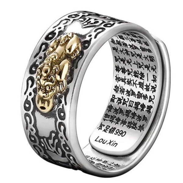 Feng Shui Pixiu Mani Mantra Skydd Rikedom Ring Amulett Rikedom Lucky Open Justerbar Ring Buddhist