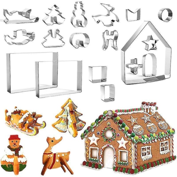 Gingerbread House Kit 18st 3d rostfritt stål form Set för jul