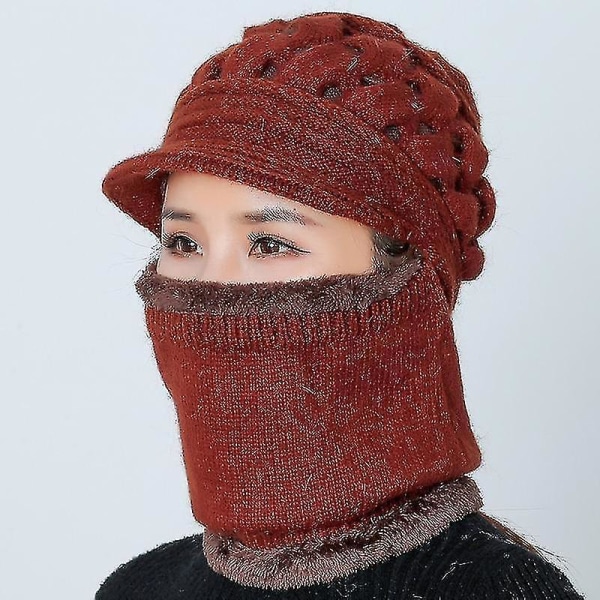 Vinter Balaclava Beanies Mother Hat, Warm Tjock Skullies Riding Outdoor Hats（Röda）