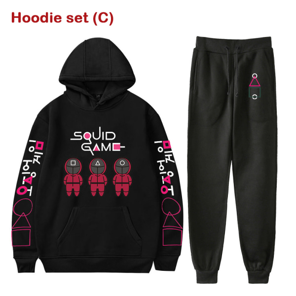 S-4XL Squid Game Cosplay Costumes 2D Printing Hoodie Sweatshirt red Hoodie set(D)-L black Hoodie (C)-XXS