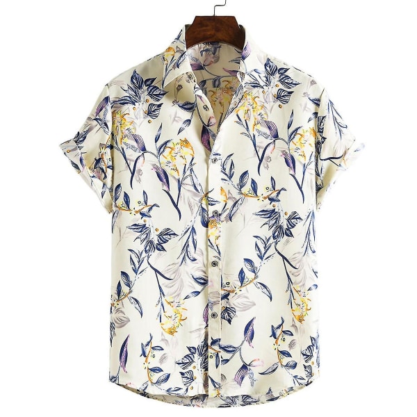 Herr kortärmad hawaiiansk skjorta Front Button Casual Vacation Style Tee Tops Yellow