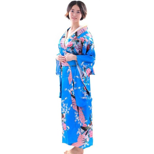 Kvinnor Flickor Japansk Satin Lång Kimono Yukata Foto Cosplay sky blue sky blue