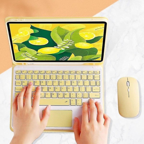 Qwert trådlöst tangentbord för iPad Pro 11 Tangentbord med pekplatta för Candy Color Leather (gul)
