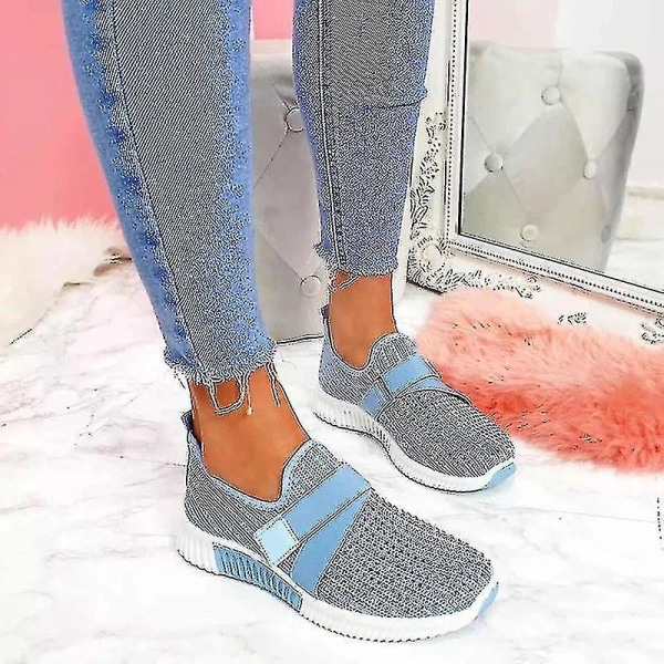 Slip-on skor med ortopedisk sula Dammode Sneakers Plattform Sneaker för kvinnor Walking Shoes Light Blue