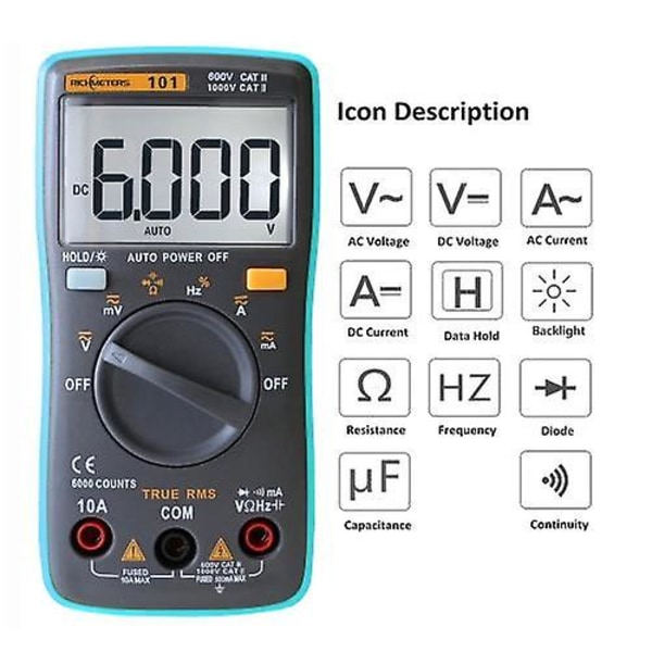 RICHMETERS RM101 True RMS multifunktionell LCD digital multimeter