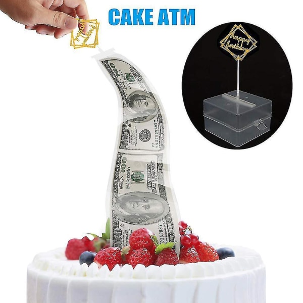Tårta bankomat pengalåda drar säkra dekorationer Överraskningspresent till födelsedagsfest