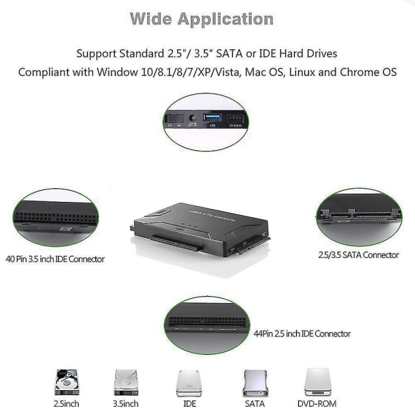 Usb3.0 till Sata Ide Converter Hårddisk Adapter Switch för 2,5'' 3,5'' Ide Hdd Sdd