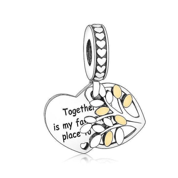 Armband Halsband 925 Silverhänge Tvåfärgad Family Tree Heart Dingle Charm |Charms