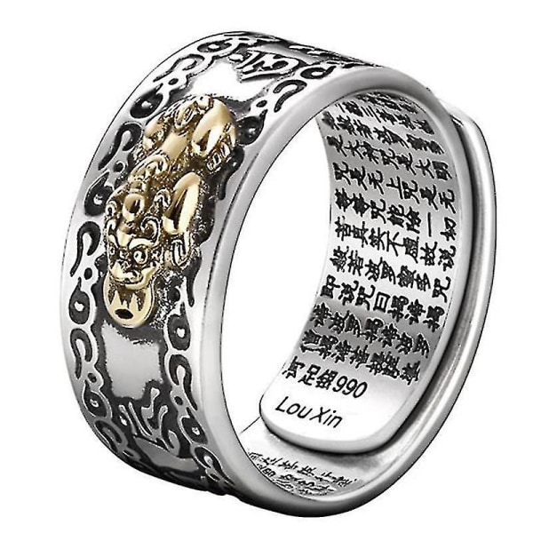 Feng Shui Pixiu Mani Mantra Skydd Rikedom Ring Amulett Rikedom Lucky Open Justerbar Ring Buddhist