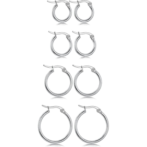 (4 par vit färg) Rostfritt stål, rundade små ringar örhängen Set för kvinnor Nickelfri