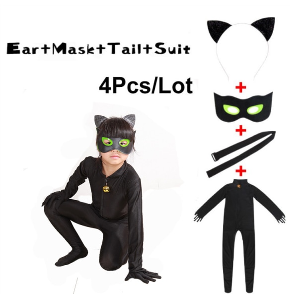 Cosplay Cat Noir Barn Body Black Cat Halloween Set Float Worm Five Piece Set XL Black Cat Set S