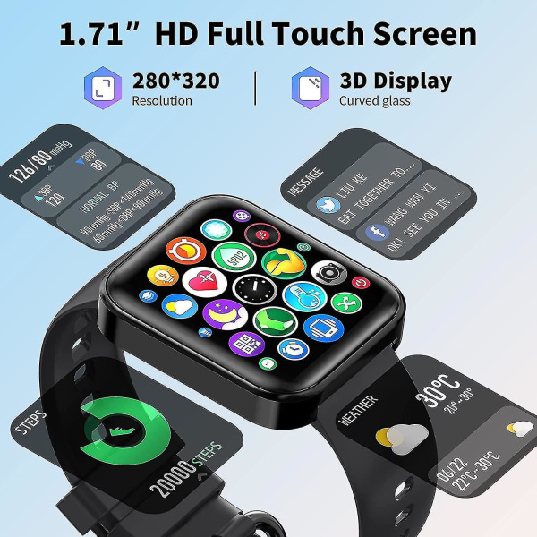 Smart Watch 1,71 tums 3d-böjd helpekskärm Smartwatch 20 sportlägen