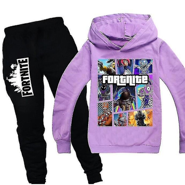 Barn Fortnite Långärmad Hoodie Byxor Kostym Pojkar Träningsoverall Sportswear_f Purple