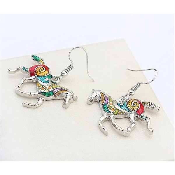 Halsband Örhänge Set, elegant flickans emalj Festoon Silver Horse Chain halsband