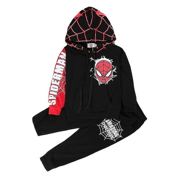 Spider-man träningsoverall Hoodie Byxor Kläder Set Barn Pojke Hooded Casual Sport Outfit Black