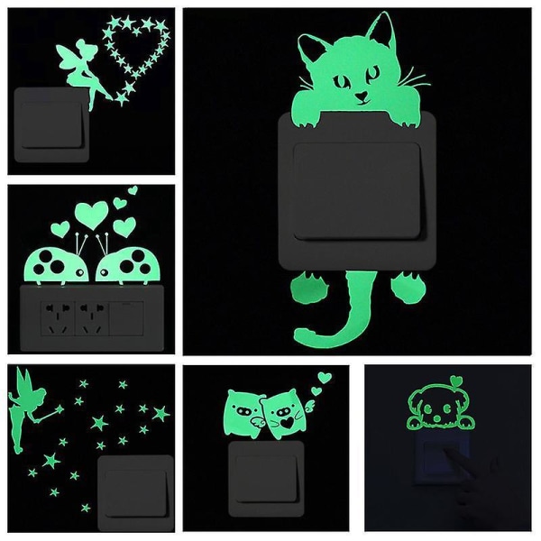 Cartoon Luminous Switch Sticker Glow In The Dark Wall Stickers Heminredning Barnrum Dekoration Stick