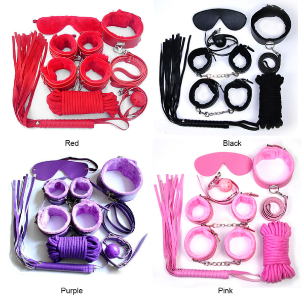 7st Cosplay set SM buntad kostym Flerfärgad plysch sexkit Ögonmask Munboll Piska Handbojor Boja Halsärm Purple 7pcs Black