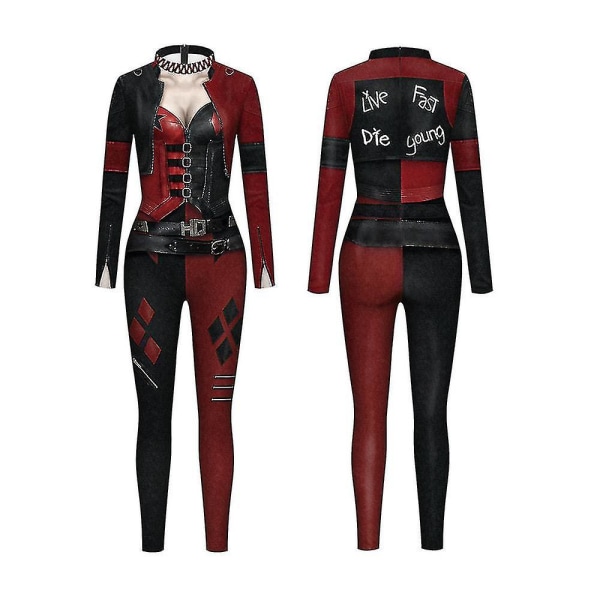 Dam Harley Quinn Kostym Klassisk Harley Quinn Halloween Cosplay Costume Jumpsuit XL L