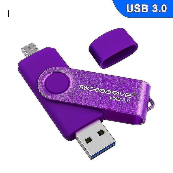 MicroDrive 128 GB USB 3.0 Android-telefon och dator med dubbla användningsområden Rotary Metal U Disk (lila)