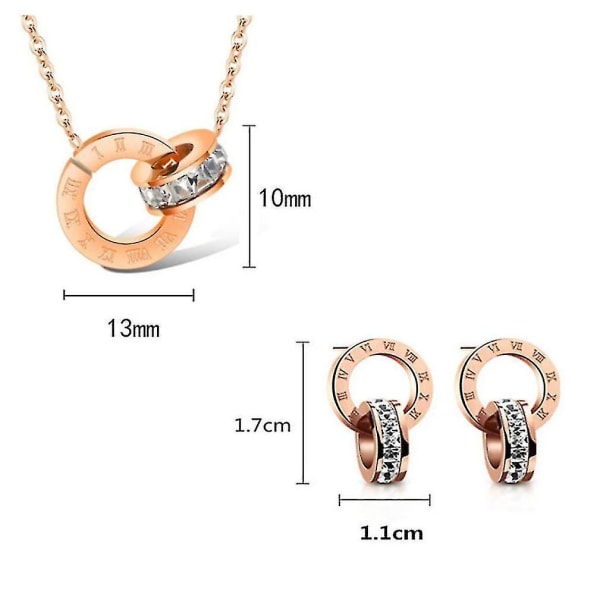 Set romerska siffror Micro Rhinestone Rose Guldpläterad titan stål örhängen örhängen kvinnor