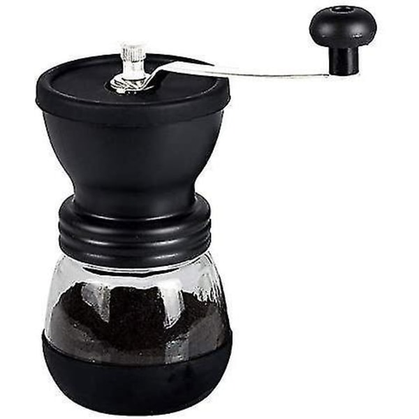 Manuell kaffekvarn kvarn med keramiska grader med handtag i rostfritt stål och silikonvik, svart