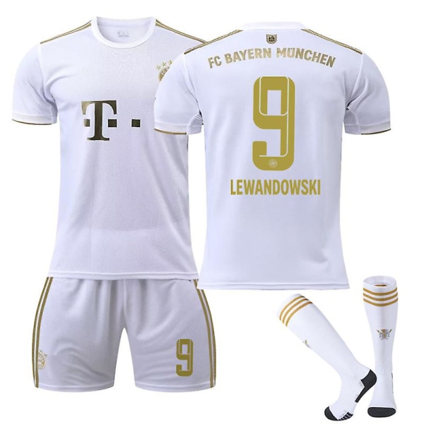 Lewandowski #9 22-23 Ny säsong fotboll T-shirts Jersey Set 2223 Barcelona Home Bayern Munich Away Kids 16(90-100CM)