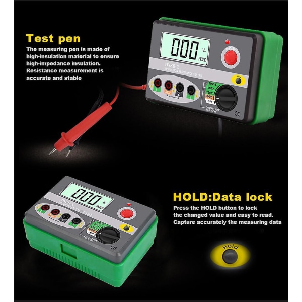 DUOYI DY30-1 Digital isolationsmotståndsmätare 2000M 0hm 250V 500V 1000V Megohmmeter Voltme
