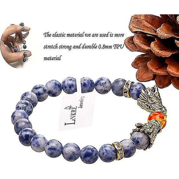 Dragon Head Armband Beads Healing Stones Stretch Wrap Armband för män kvinnor（Gul）