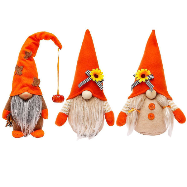 3 st Skördefest Gnomes Plyschleksaker Med Pumpa Skrivbordsdekoration Dvärgdocka