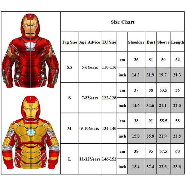 Iron Man Printed Cosplayer Costume Huvtröja för barn Yellow-red S Blue-red XS