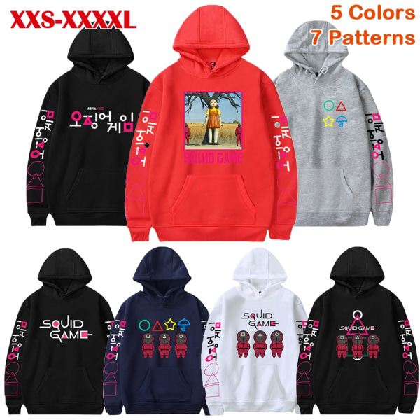 S-4XL Squid Game Cosplay Costumes 2D Printing Hoodie Sweatshirt red Hoodie set(D)-L navy Hoodie (E)-XXXXL
