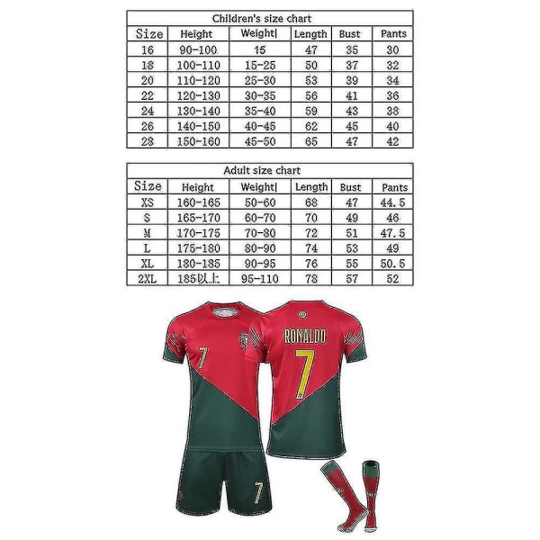 2022 Qatar World Cup Portugal #7 Ronaldo Cr7 Jersey Kids 22 120-130cm Kids 22 120-130cm