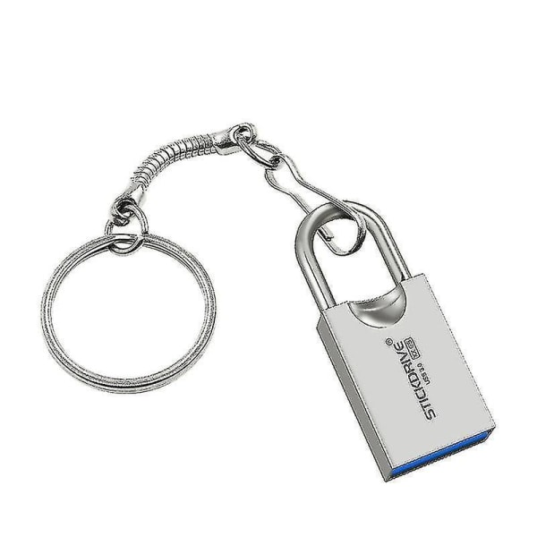 STICKDRIVE 128 GB USB 3.0 High Speed ​​Creative Love Lock Metal U Disk (Silvergrå)