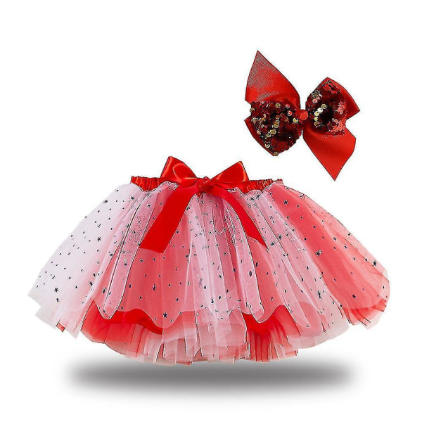 Layered Balett Tyll Rainbow Tutu kjol för små flickor Klä upp med färgglada hårrosetter RS017 with Bow
