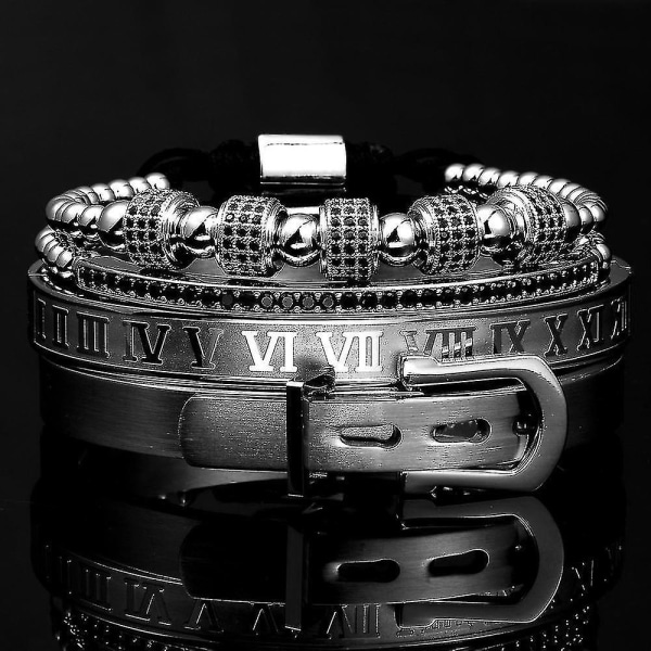 Royal Classic armband i rostfritt stål, manschettarmband (svart spänne)