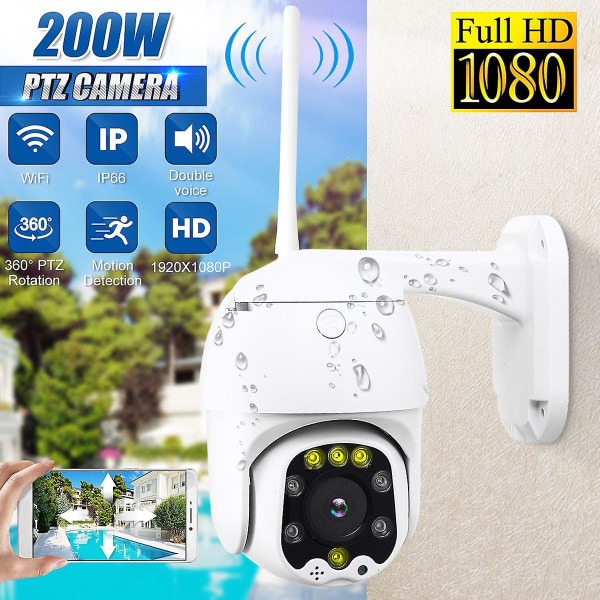 WiFi 1080P HD CCTV IP-kamera Vattentät utomhus PTZ-säkerhet trådlös IR-kamera
