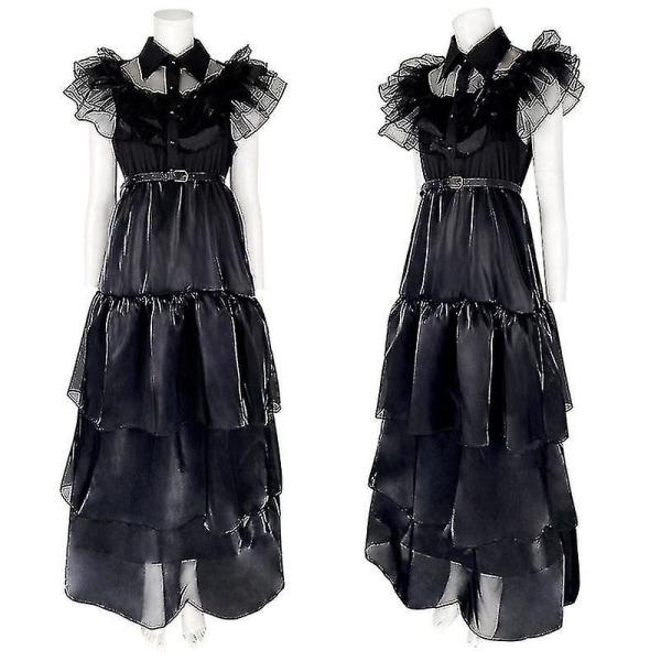 Barn Vuxen Onsdag Addams Onsdag Cosplay Kostym Svart Klänning Outfits Uniform Halloween Karneval Kostym För Kvinnor Flickor Dress bag XL Dress only L