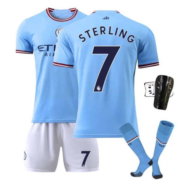 fotbollströja fotbollskläder tröja manchester city sterling haal #9 strumpor #26 #7 strumpor benskydd #28