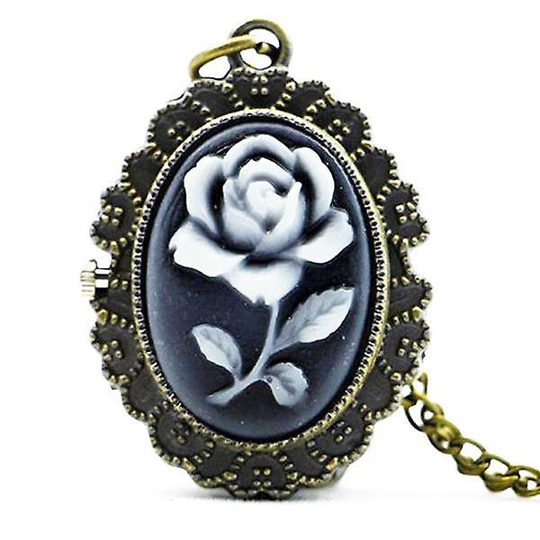 DEFFRUN Fashion Flower Rose Brons Quartz Pocket Watch Retro Pendant Halsband
