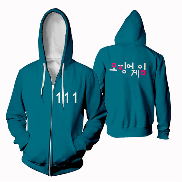 Squid Game Zipper Hoodie Cosplay Kostymer för barn / vuxna red square-2XS blue 067-Kids 160