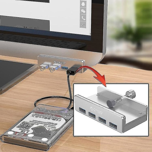 ORICO MH4PU aluminiumlegering 4 portar USB 3.0 Clip-typ HUB med 1 m USB kabel, Clip Width Range: