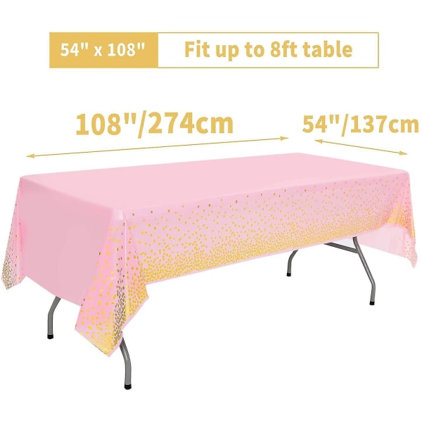 108''x54'' 4-pack rosa och guld engångsduk för fest för rektangelbord, guldstämpelprick