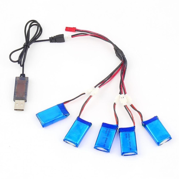 Ny 5x3,7v 380 mah batteri 2 till 5 kablar USB laddningskabel för Quadcopter