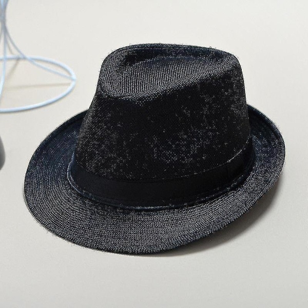 Mode sommar Cool Panama Bred Brätte Fedora Straw Made Indiana Jones Style Hat (Svart)