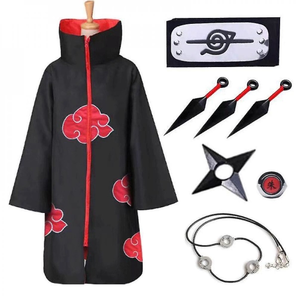 Naruto Akatsuki Anime Cosplay Costume Kit Cloak Itachi 8 Pieces Set M 8 Pieces Set XL
