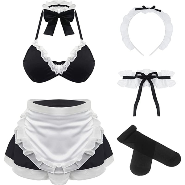 Maid outfit anime cosplay kostym Fransk förkläde fan underkläder set black black