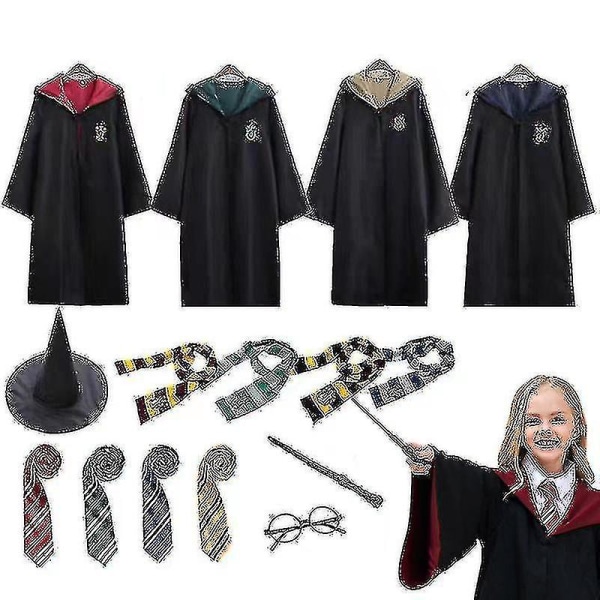 Harry Potter 6st Set Magic Wizard Fancy Dress Cape Cloak Kostym green