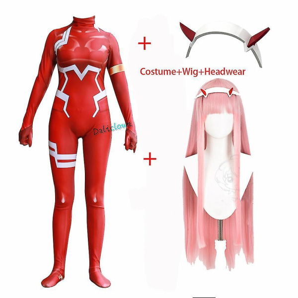 Anime Darling In The Franxx 02 Zero Two Cosplay kostym för kvinnor Halloween kostym peruk 3d-utskrift