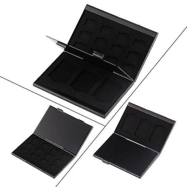 15 i 1 minneskort i aluminiumlegering case för 3 SD + 12 TF-kort (svart)