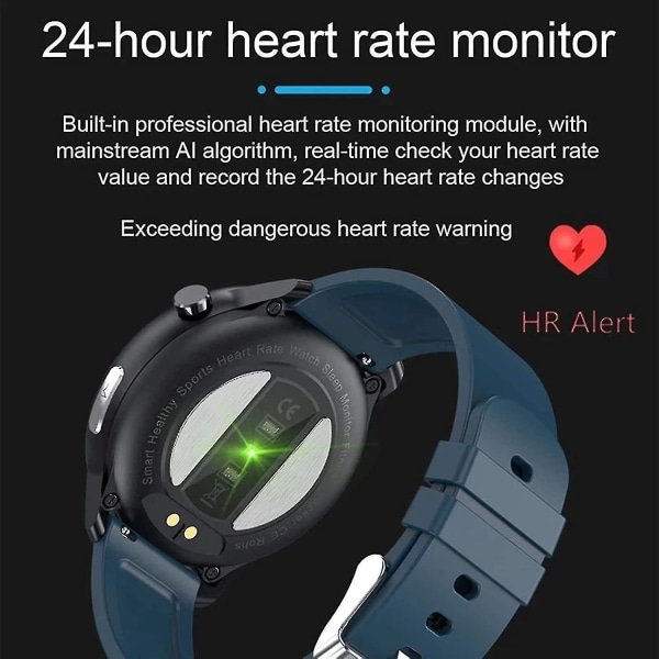 Lämplig för Android IOS, E80 Body Smart Watch Temperaturmätning PPG + EKG IP68 Vattentät